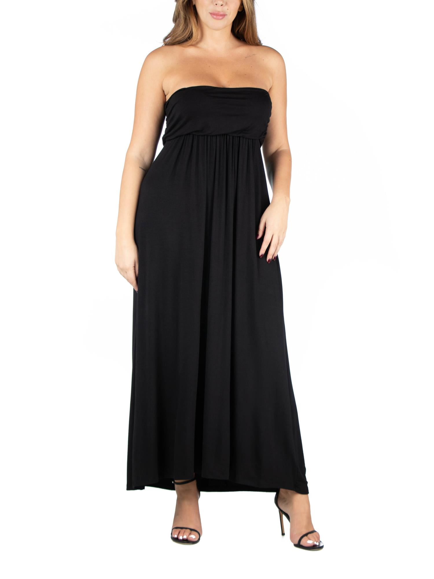24seven Comfort Apparel Plus Size Strapless Maxi Dress