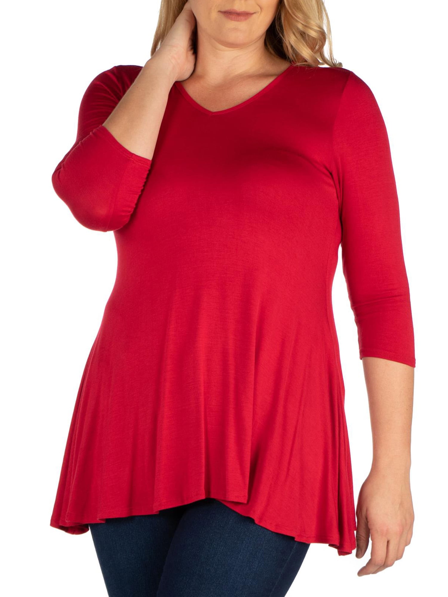 24seven Comfort Apparel Plus Size Three Quarter Sleeve V-Neck Tunic Top