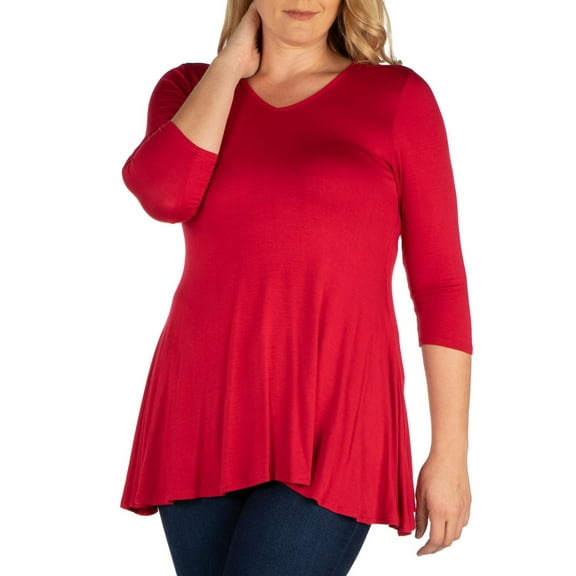 24seven Comfort Apparel Plus Size Three Quarter Sleeve V-Neck Tunic Top
