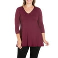 thumbnail image 1 of 24seven Comfort Apparel Plus Size Three Quarter Sleeve V-Neck Tunic Top, 1 of 4