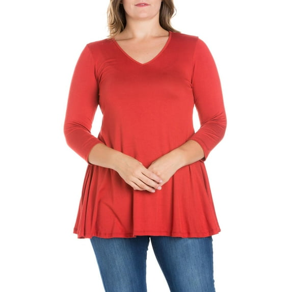 24seven Comfort Apparel Plus Size Three Quarter Sleeve V-Neck Tunic Top