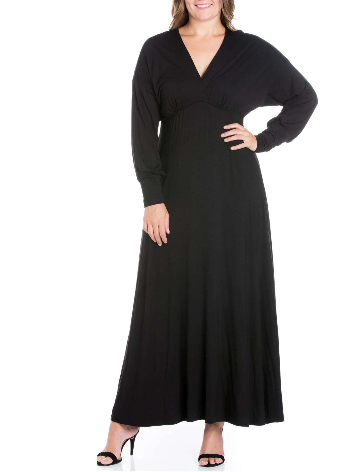 24seven Comfort Apparel Plus Size VNeck Long Sleeve Maxi Dress