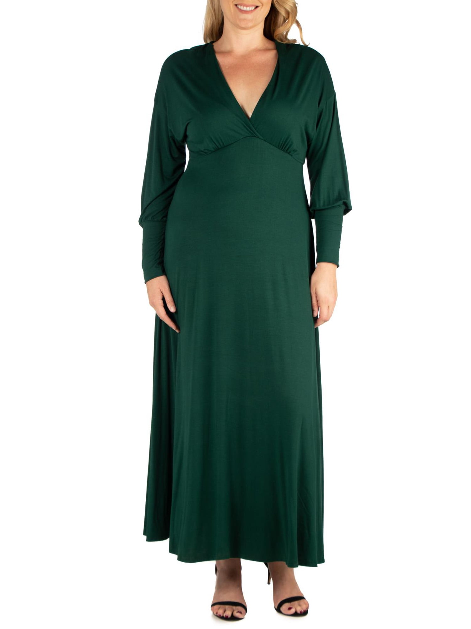 24seven Comfort Apparel Plus Size V-Neck Long Sleeve Maxi Dress