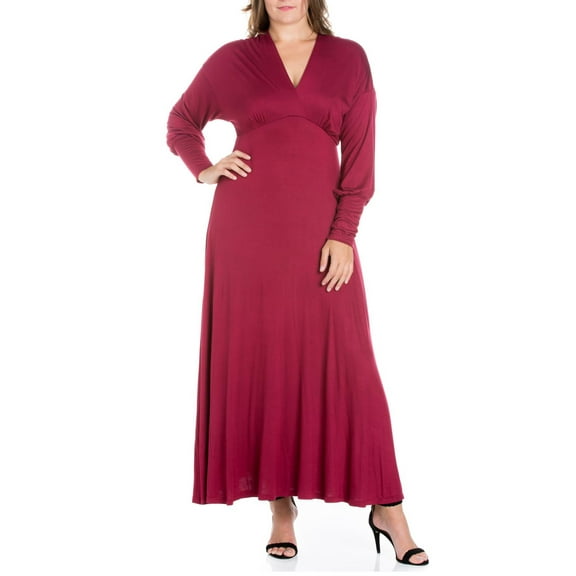 24seven Comfort Apparel Plus Size V-Neck Long Sleeve Maxi Dress