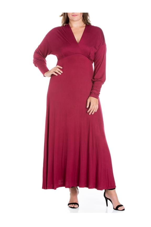 24seven Comfort Apparel Plus Size V-Neck Long Sleeve Maxi Dress