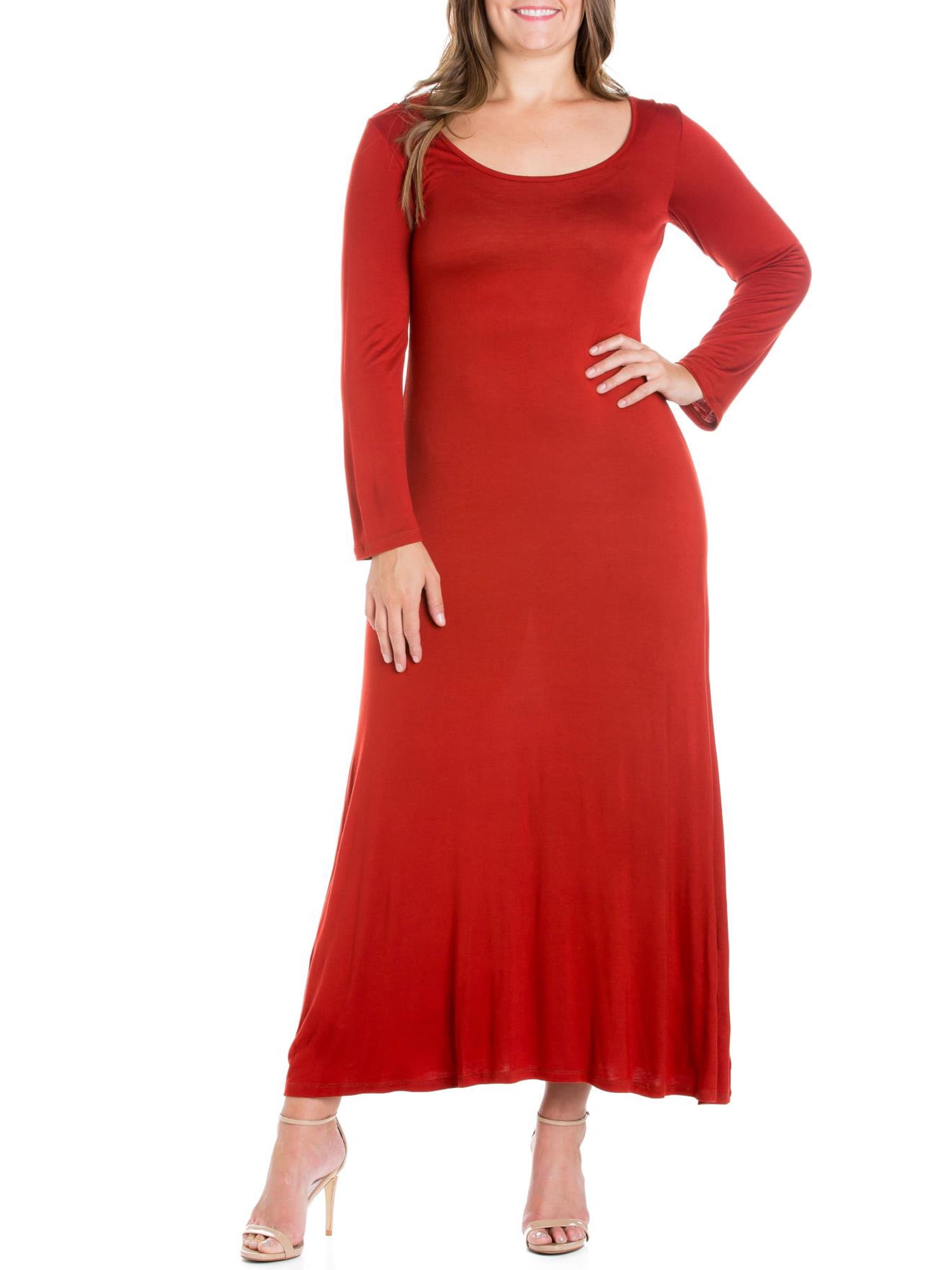 24seven Comfort Apparel Plus Size Womens Long Sleeve Maxi Dress