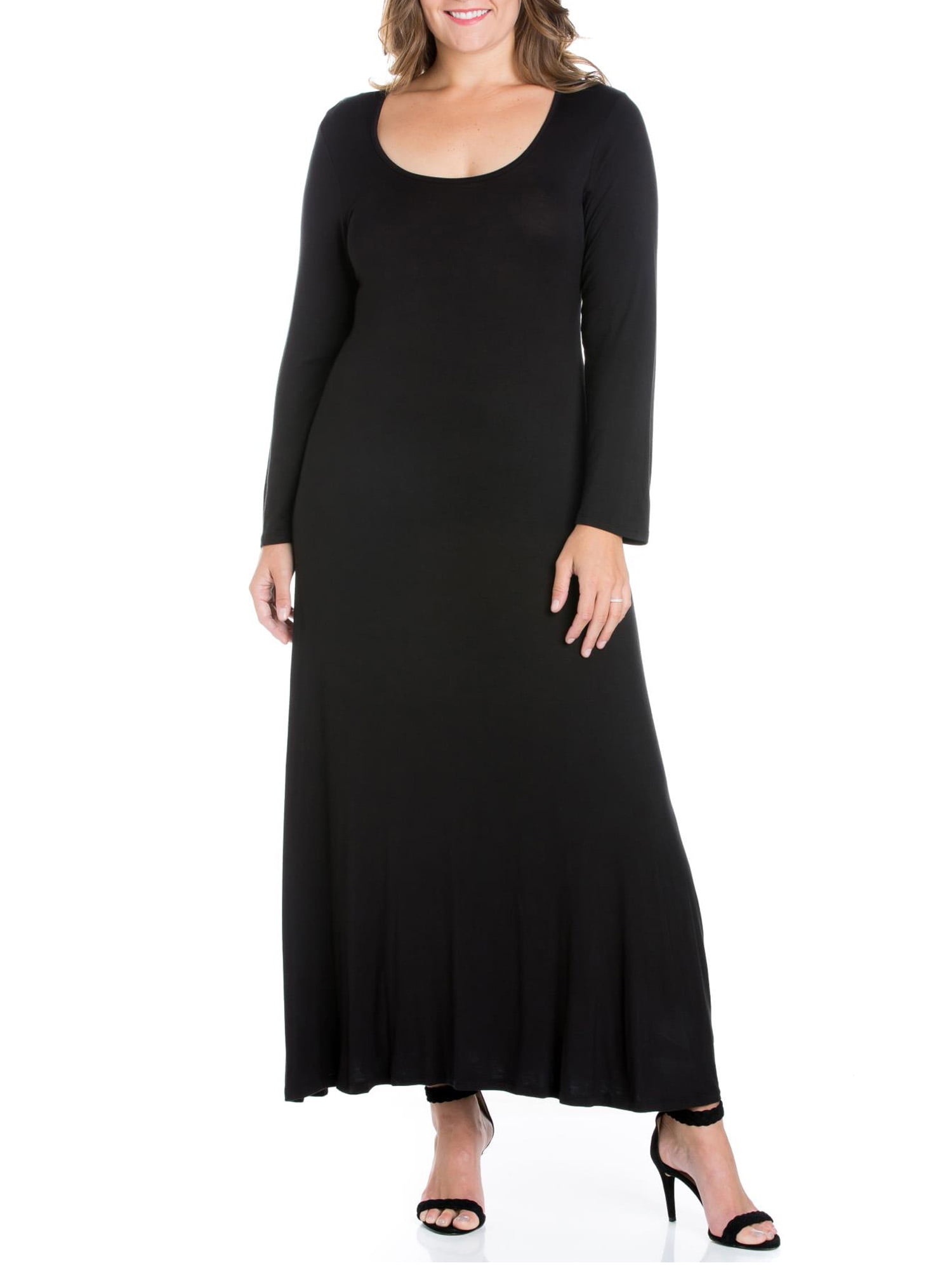 24seven Comfort Apparel Plus Size Womens Long Sleeve Maxi Dress