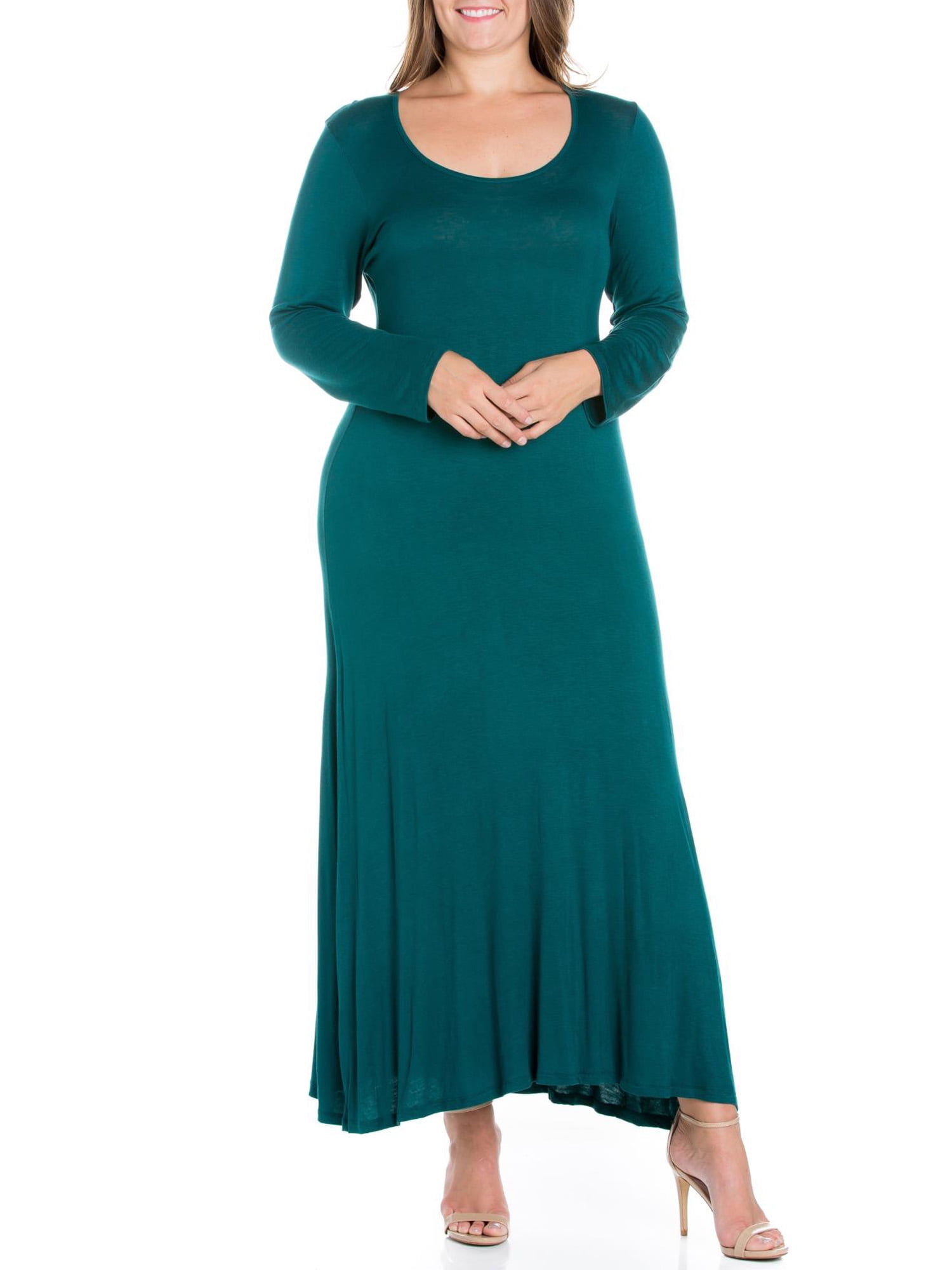 24seven Comfort Apparel Plus Size Womens Long Sleeve Maxi Dress