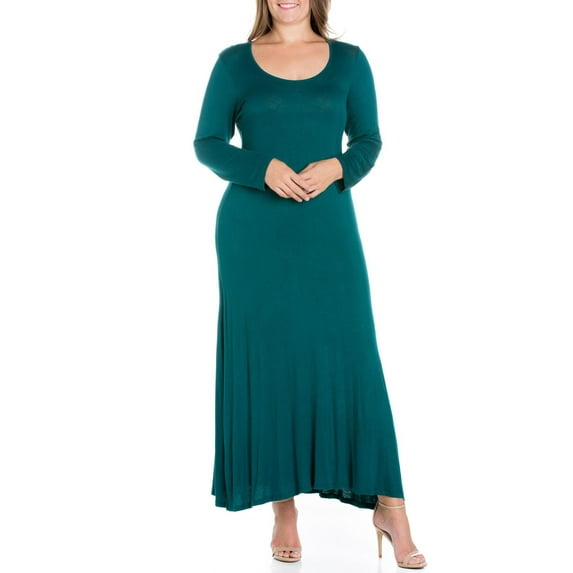 24seven Comfort Apparel Plus Size Womens Long Sleeve Maxi Dress