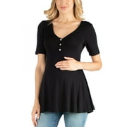 24/7 COMFORT APPAREL 24seven Comfort Apparel Quarter Sleeve Maternity Tunic Top with Button Detail, M011253, Made in USA