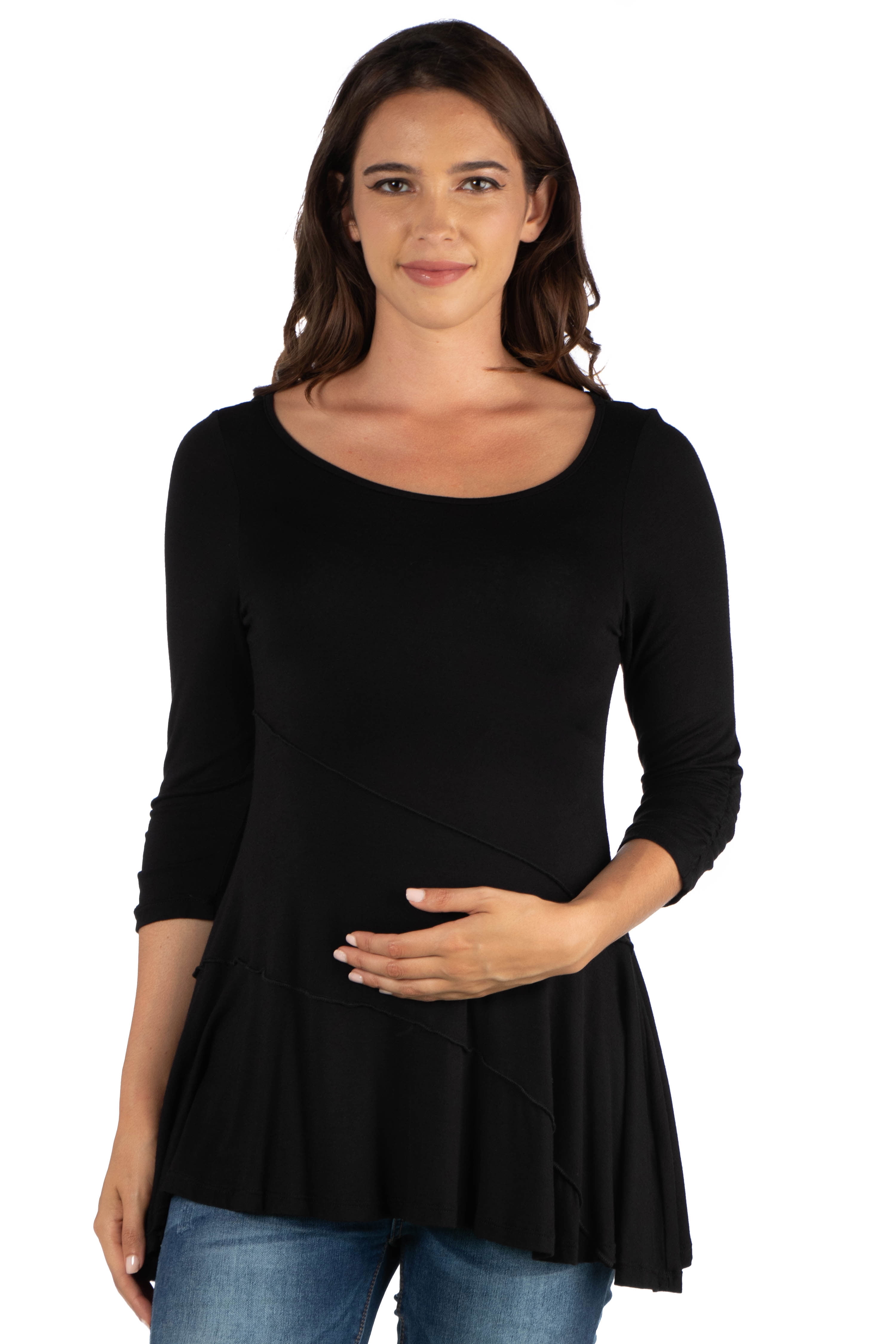 24/7 COMFORT APPAREL 24seven Comfort Apparel Ruched Sleeve Swing Maternity Tunic Top
