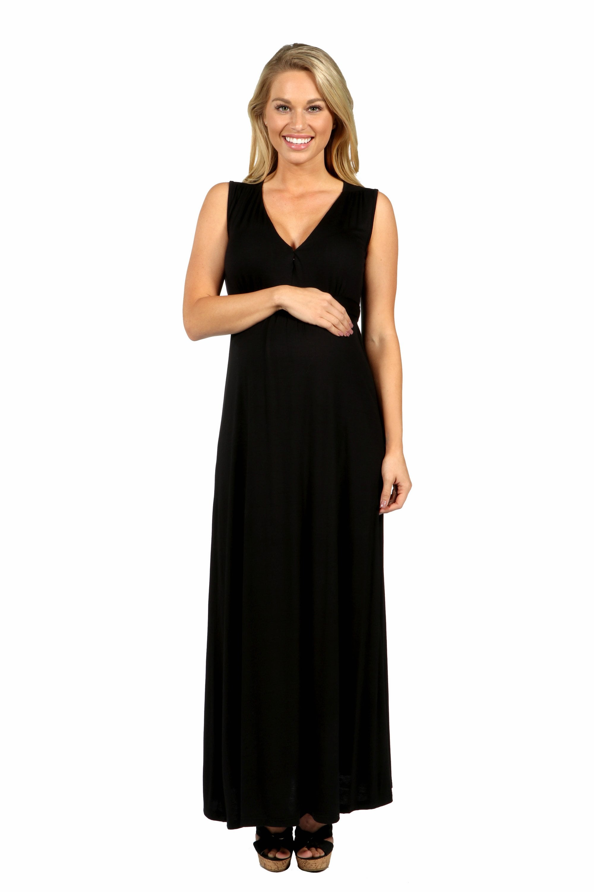 24seven Comfort Apparel Sleeveless Empire Waist Maternity Maxi Dress -  Walmart.com
