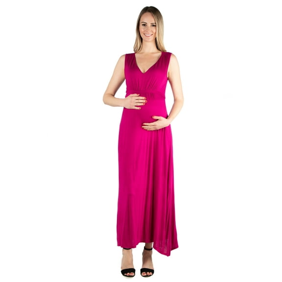 24seven Comfort Apparel Sleeveless Empire Waist Maternity Maxi Dress