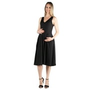 24/7 COMFORT APPAREL 24seven Comfort Apparel Sleeveless Midi Maternity Fit and Flare Pocket Dress