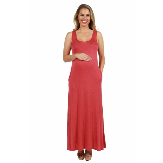 24seven Comfort Apparel Sleeveless Tank Maternity Maxi Dress with Pockets
