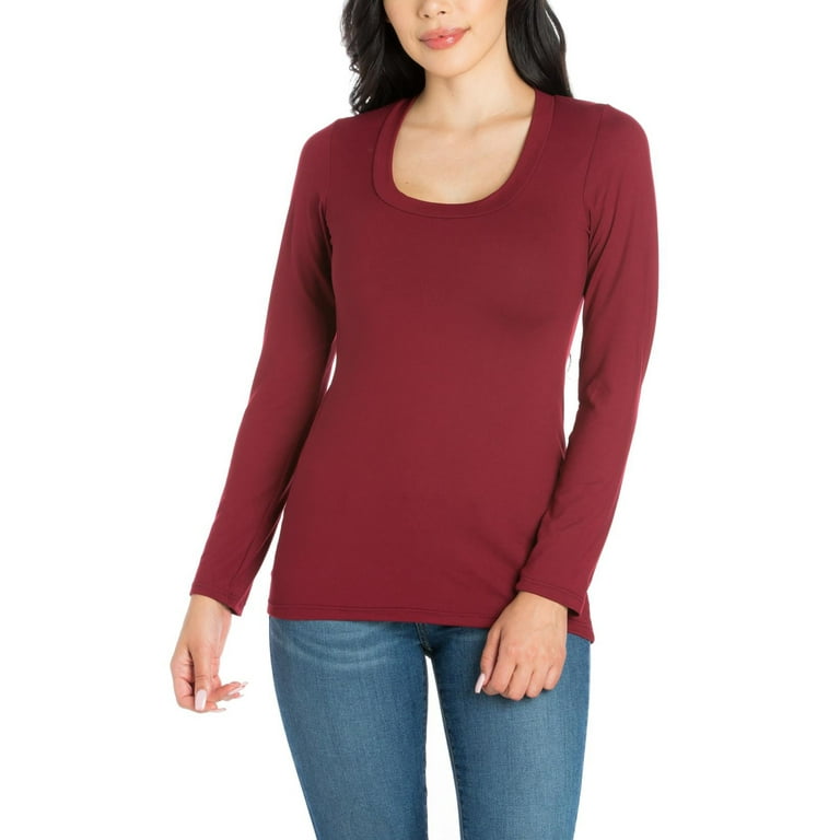 24seven Comfort Apparel Solid Long Sleeve Scoop Neck Womens Tee, R0112075,  Made in USA