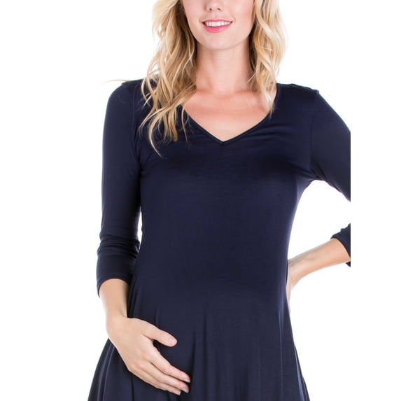 24seven Comfort Apparel Three Quarter Sleeve V-Neck Maternity Tunic Top