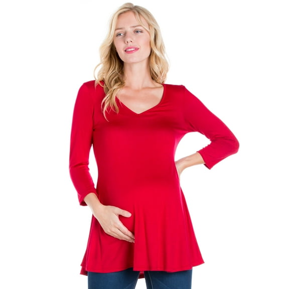 24seven Comfort Apparel Three Quarter Sleeve V-Neck Maternity Tunic Top