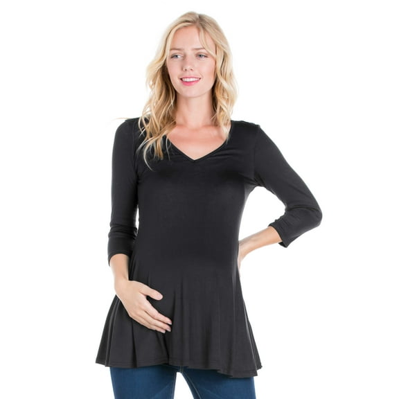 24seven Comfort Apparel Three Quarter Sleeve V-Neck Maternity Tunic Top