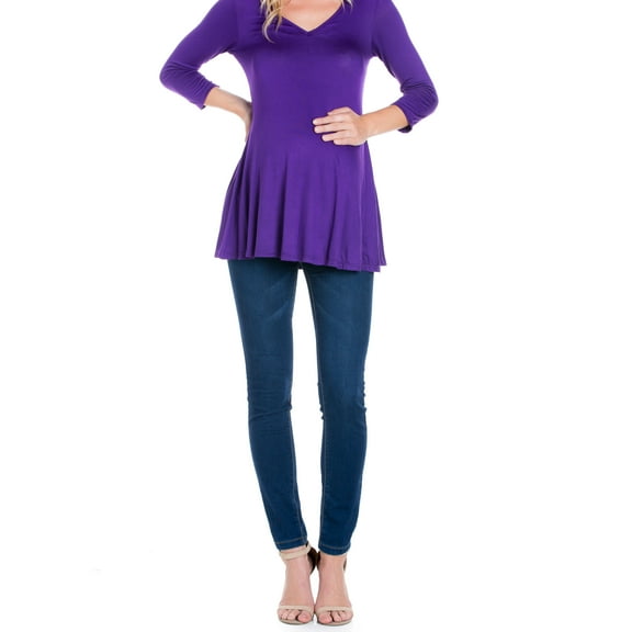 24seven Comfort Apparel Three Quarter Sleeve V-Neck Maternity Tunic Top