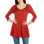 24seven Comfort Apparel Three Quarter Sleeve V-Neck Tunic Top, R011295, Made in USA