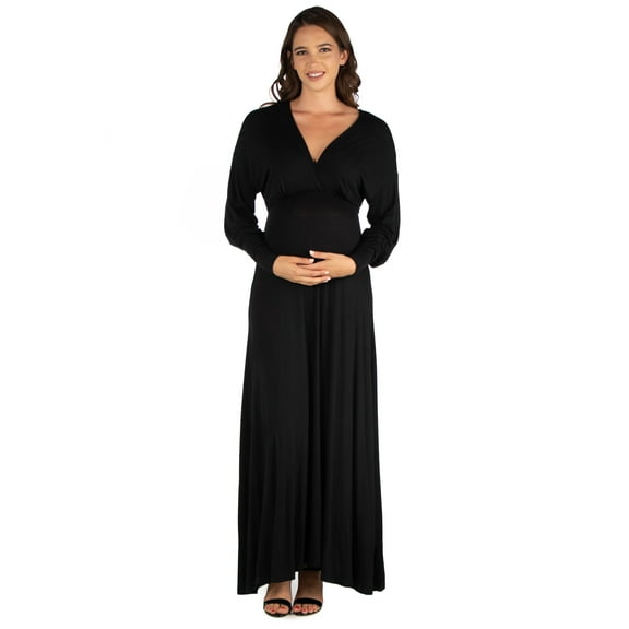 24seven Comfort Apparel V-Neck Long Sleeve Maternity Maxi Dress