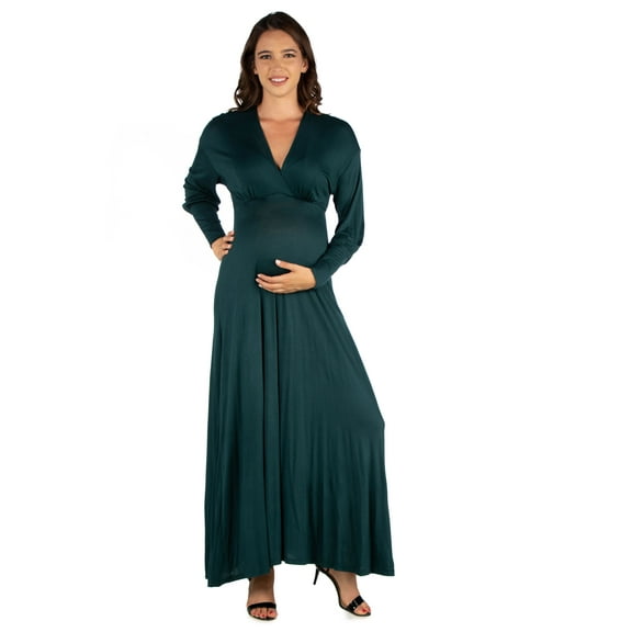 24seven Comfort Apparel V-Neck Long Sleeve Maternity Maxi Dress