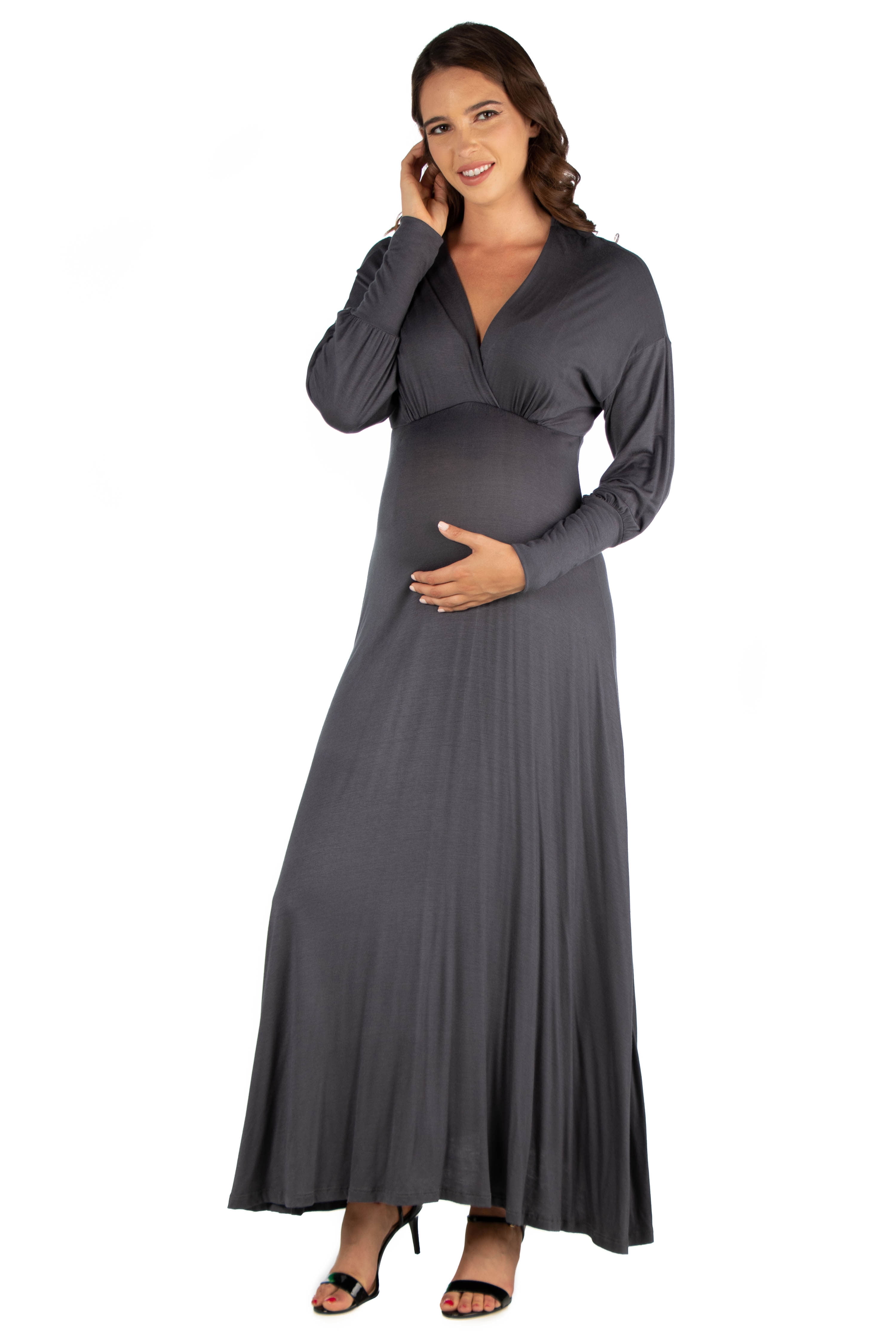 24seven Comfort Apparel V-Neck Long Sleeve Maternity Maxi Dress ...