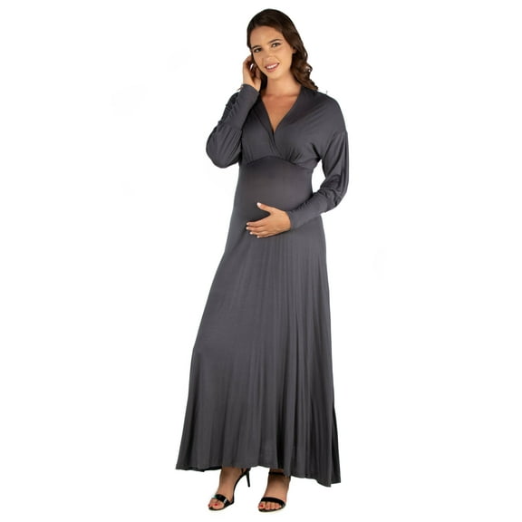24seven Comfort Apparel V-Neck Long Sleeve Maternity Maxi Dress