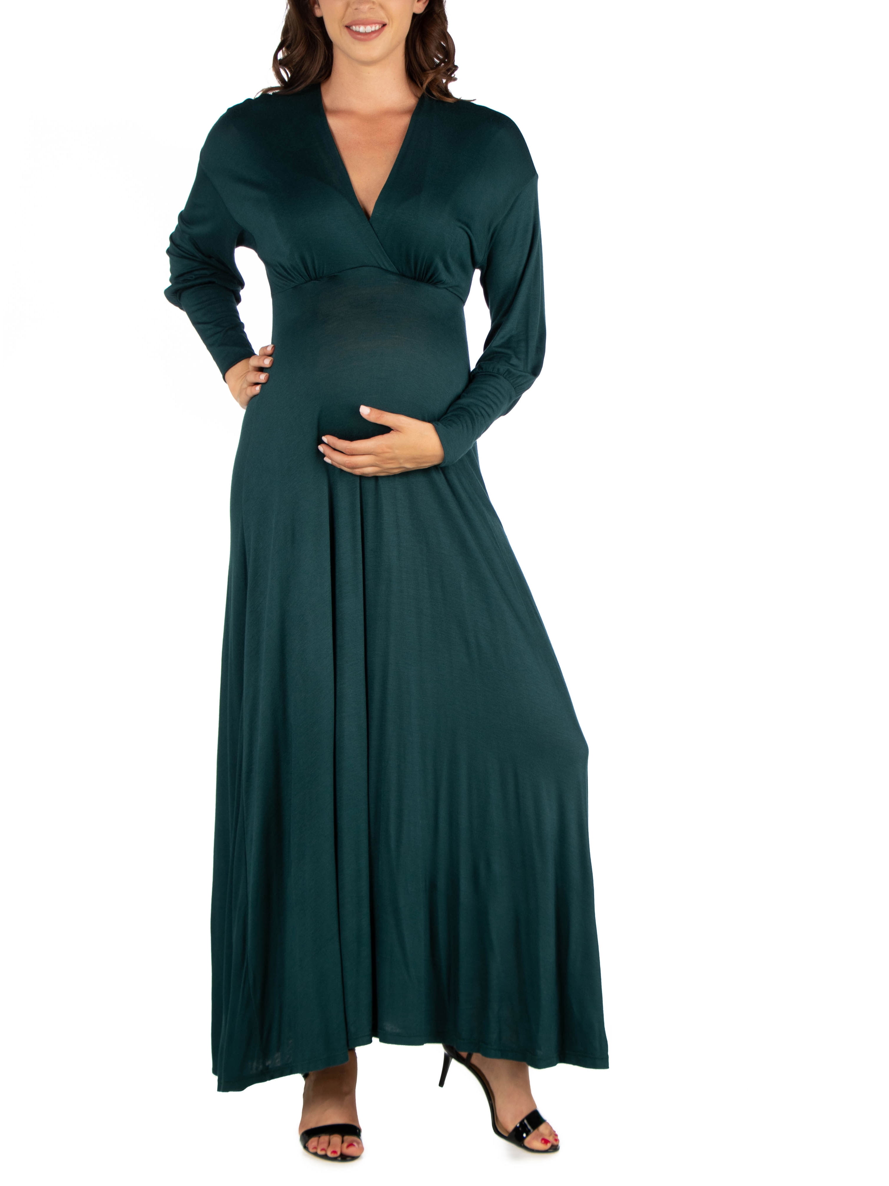 24seven Comfort Apparel Maternity Maxi Dress - V-Neck Long Sleeve -  Walmart.com