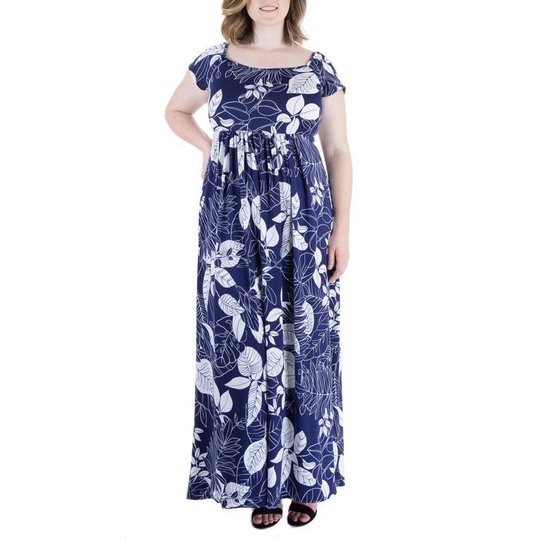 24seven Comfort Apparel Plus Womens Printed Long Maxi Dress