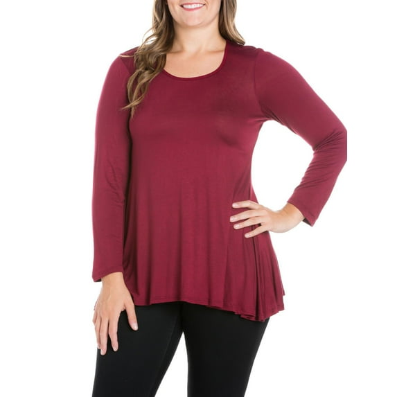 24seven Comfort Apparel Women's Plus Size Poised Long Sleeve Swing Tunic Top