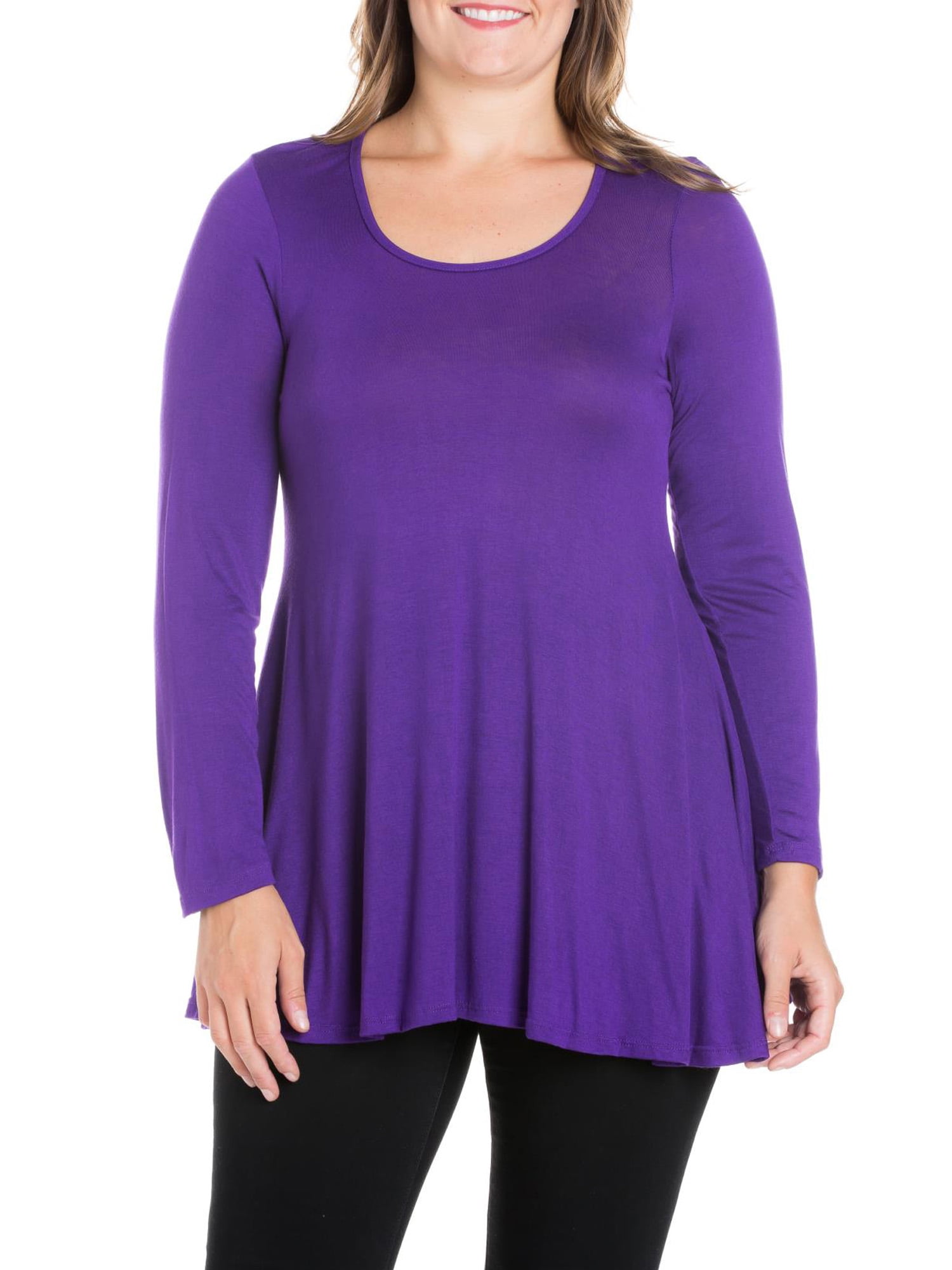 24seven Comfort Apparel Women's Plus Size Poised Long Sleeve Swing Tunic Top