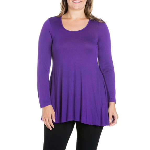 24seven Comfort Apparel Women's Plus Size Poised Long Sleeve Swing Tunic Top