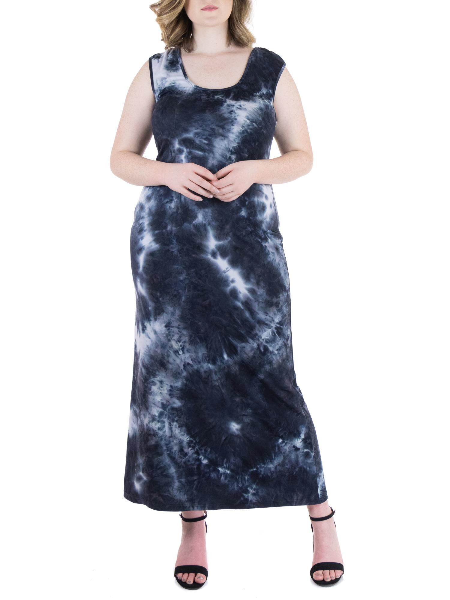 24seven Comfort Apparel Women's Plus Size Tie Dye Fitted Razorback Maxi