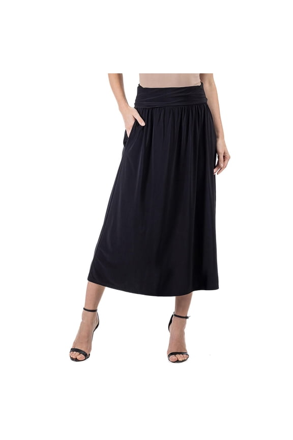 24seven Comfort Apparel Womens Foldover Maxi Skirt With Pockets-R006570-BLAC-1X