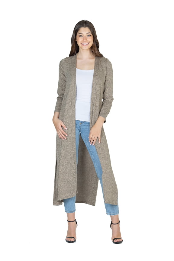 24seven Comfort Apparel Womens Long Duster Open Front Knit Cardigan-R006335-TAUP-1X