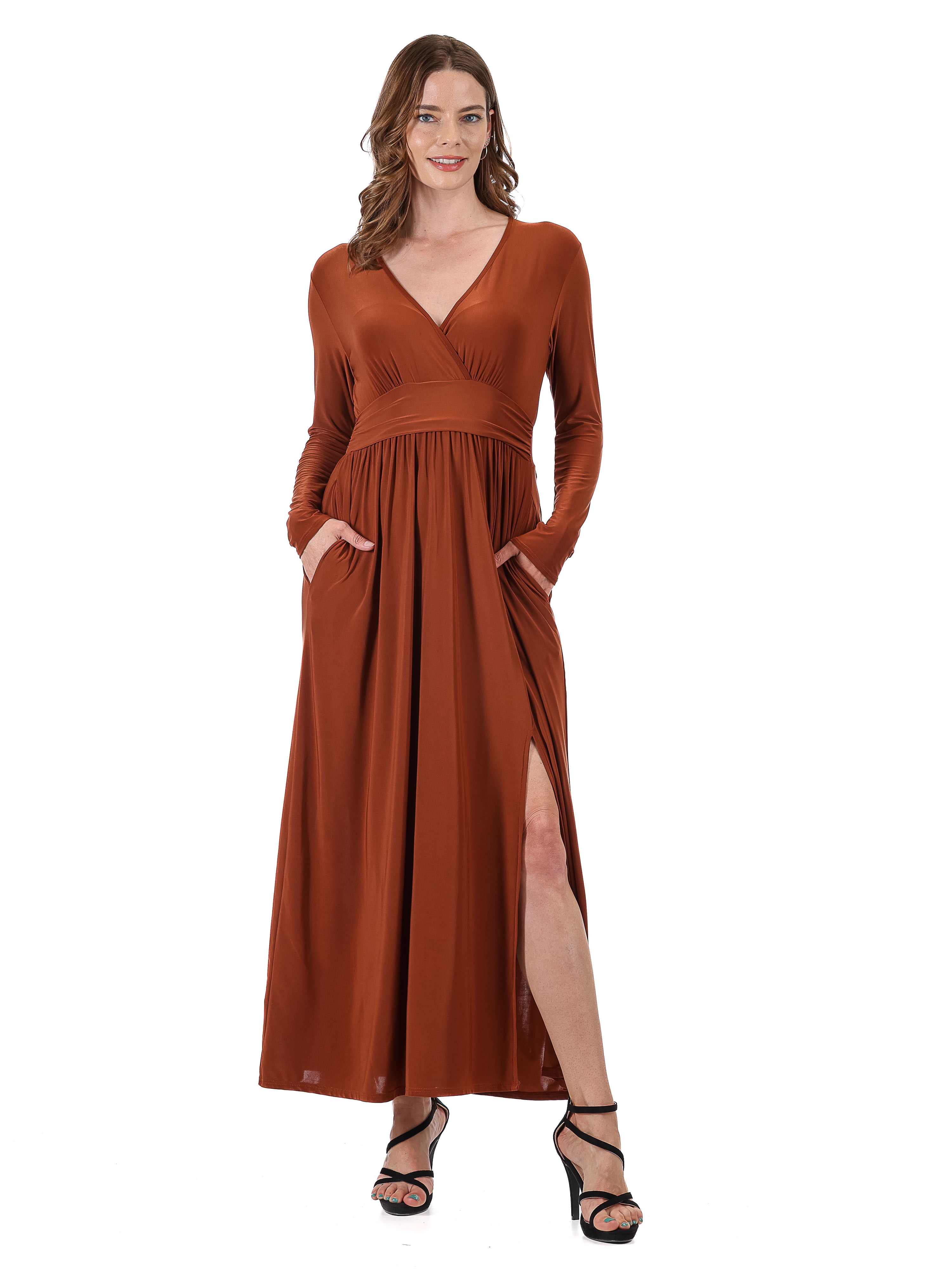 chinese dress ladies 24seven Comfort Apparel Womens Navy Abstract Print V Neck Empire Waist  Sleeveless Maxi Dress at Amazon Women's Clothing store main image 0