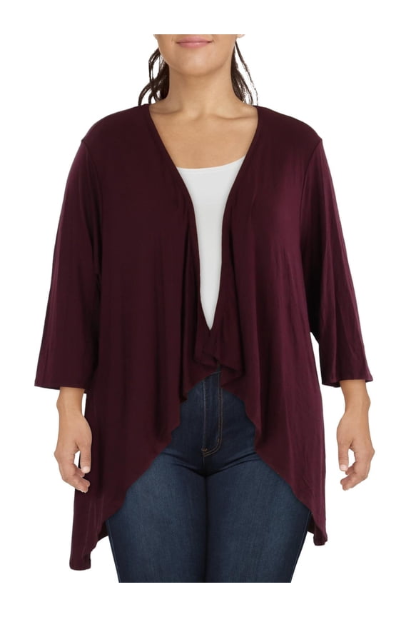 24seven Comfort Apparel Womens Plus Solid Rayon Open-Front Blazer