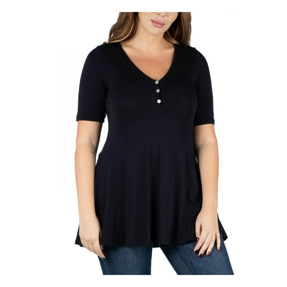 24seven Comfort Apparel Womens Plus Tunic Shirt Henley