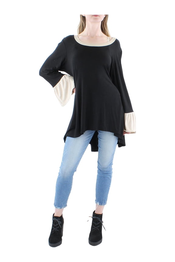24seven Comfort Apparel Womens Tunic Contrast Trim Pullover Top