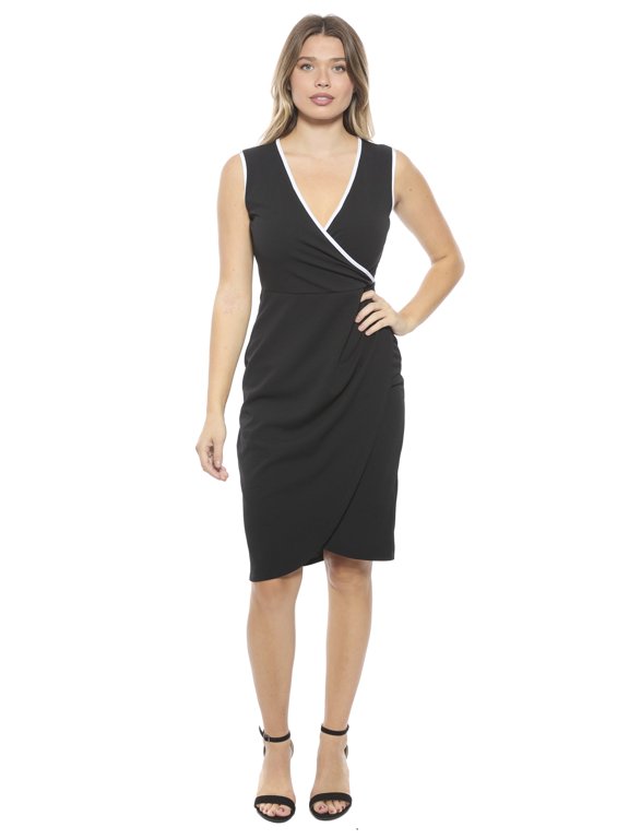 Apparel Womens V Neck Sleeveless Faux Wrap Tulip Hemline Midi Dress
