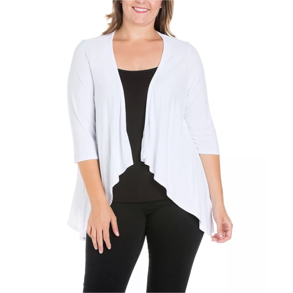 24seven Womens Elbow Length Cardigan Sweater, White, Plus Size, 1X
