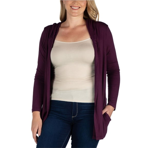 24seven Womens Hooded Cardigan Sweater, Purple, Plus Size, 3X