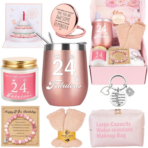24th Birthday Gifts For Women, 24 Year Old Birthday Gifts For Her, Happy Birthday Basket Gifts Box for Female Daughter Sister Her Girlfriend Coworker Bestie Woman Birthday