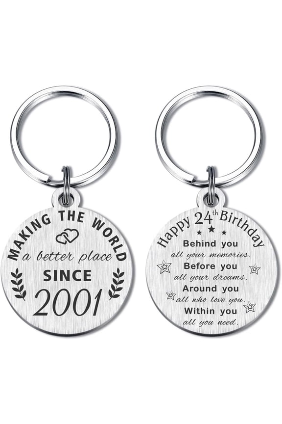 24th Birthday Gifts for Women Men, 24 Year Old Birthday Keychain, Born in 2001 Gifts, 2001 Birthday Decorations