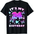 thumbnail image 1 of 24th Birthday, Girl 24 years, Butterflies and Number 24 T-ShirtMen and women, Black T-shirt, size: Extra large, 1 of 4