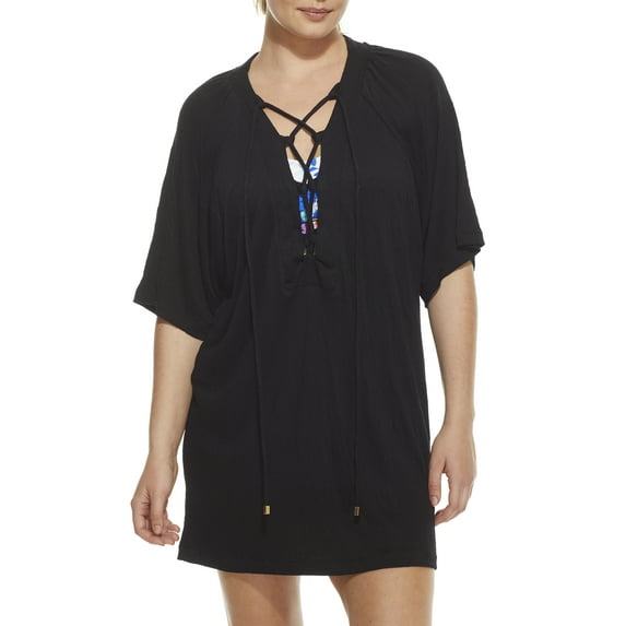 24th & Ocean Womens Lace-Up Crinkle Knit Cover-Up Style-TF2EN39 Swimsuit