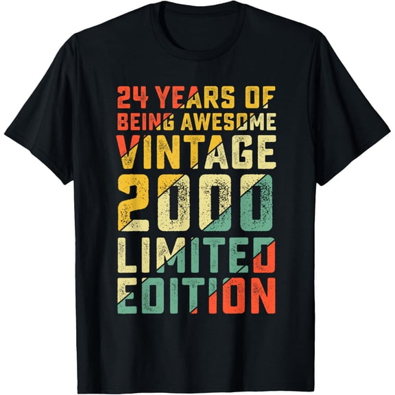 24th birthday 24 years old gifts for men women Vintage 2000 T-ShirtMen and women, Black T-shirt, size: Extra large