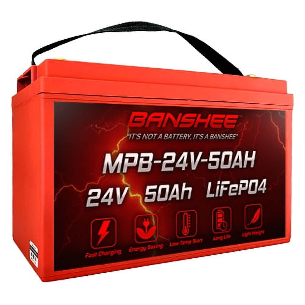 24v 50Ah LifePo4 Battery 3000-7000 Deep Cycles with BMS Lithium Iron for RV Campers Solar Marine Energy Reserve Power Supply Emergency Lighting Run in Series or Parallel, black